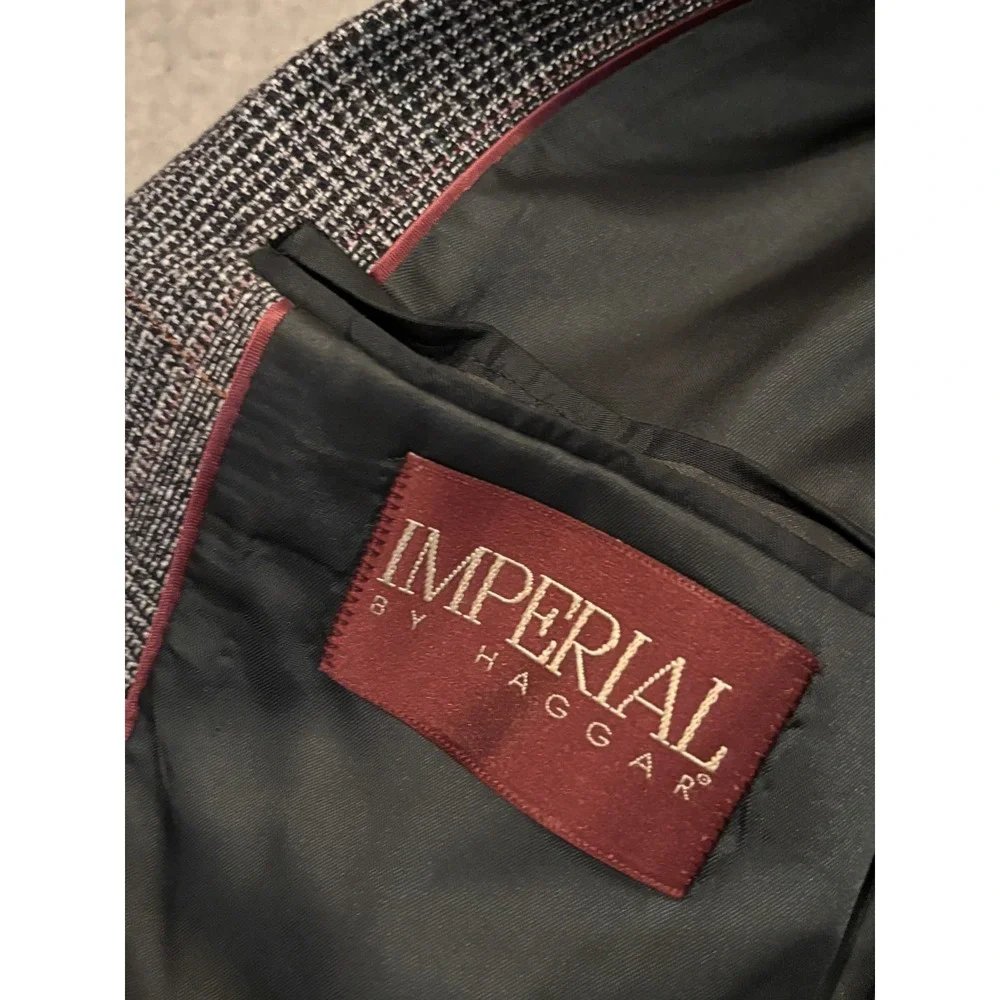 Haggar Imperial Sport Coat Blazer Mens 44 Gray Plaid Wool Tweed Suit Jacket
